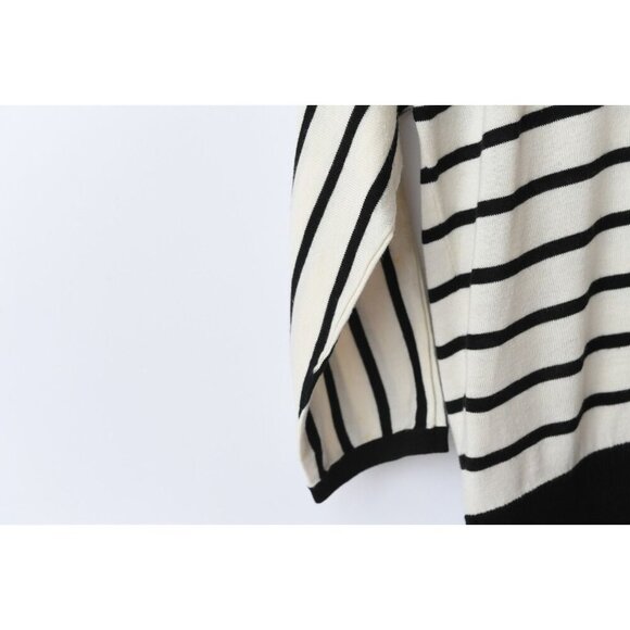 Talbots Sz S Thin Stretch Cotton Rayon Sweater Bat Wing Black White Striped - Picture 5 of 11